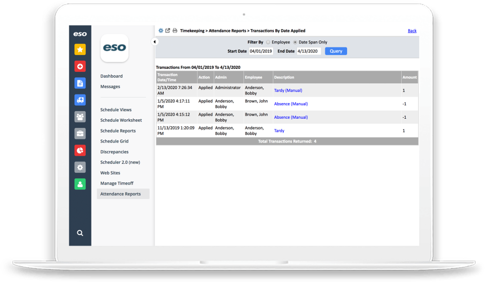screenshot of ESO Scheduling
